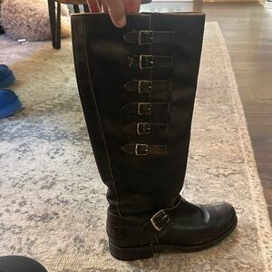 Frye Black Leather Buckle Boots